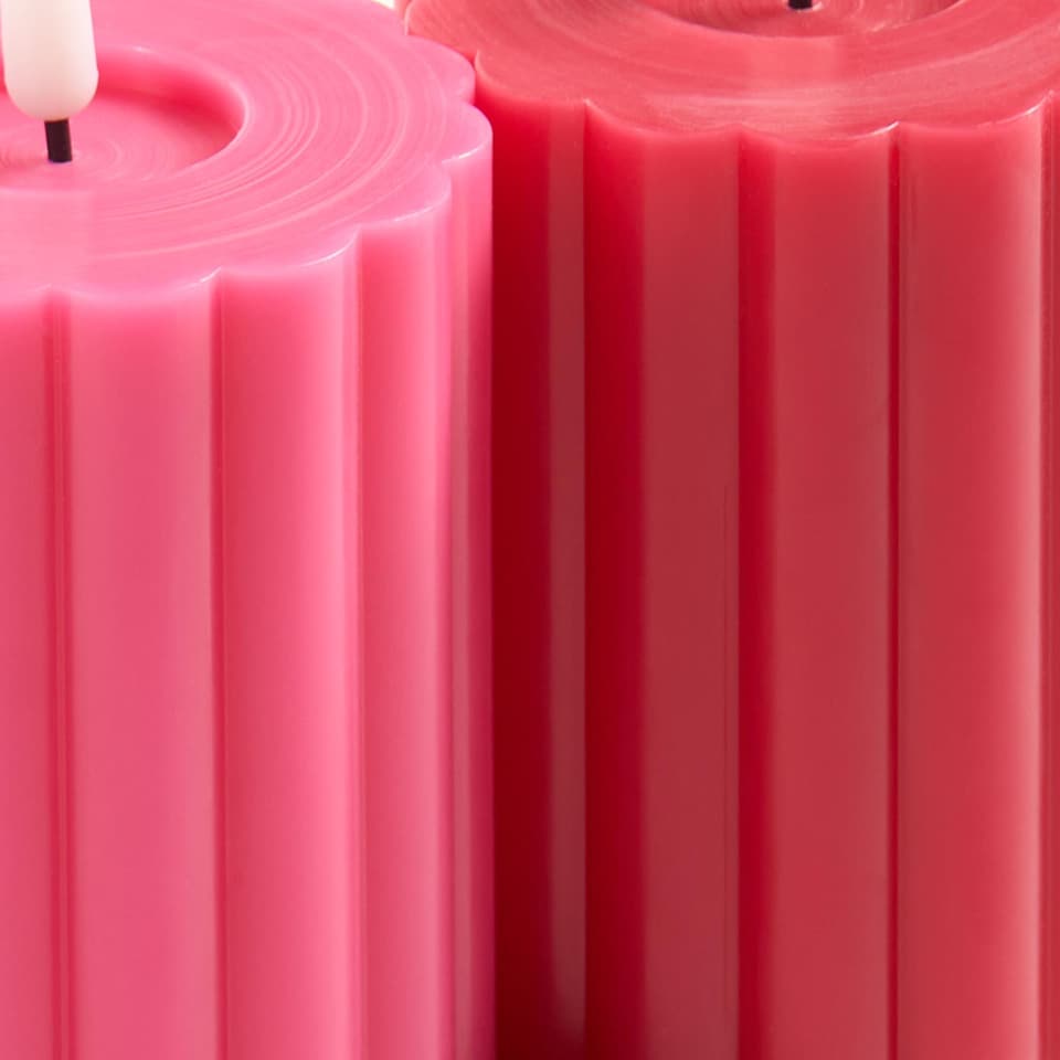 image 1 of OHS Set of 2 Ribbed Flameless LED Candles Decorative Lights Party Home | Multi | Red & Pink
