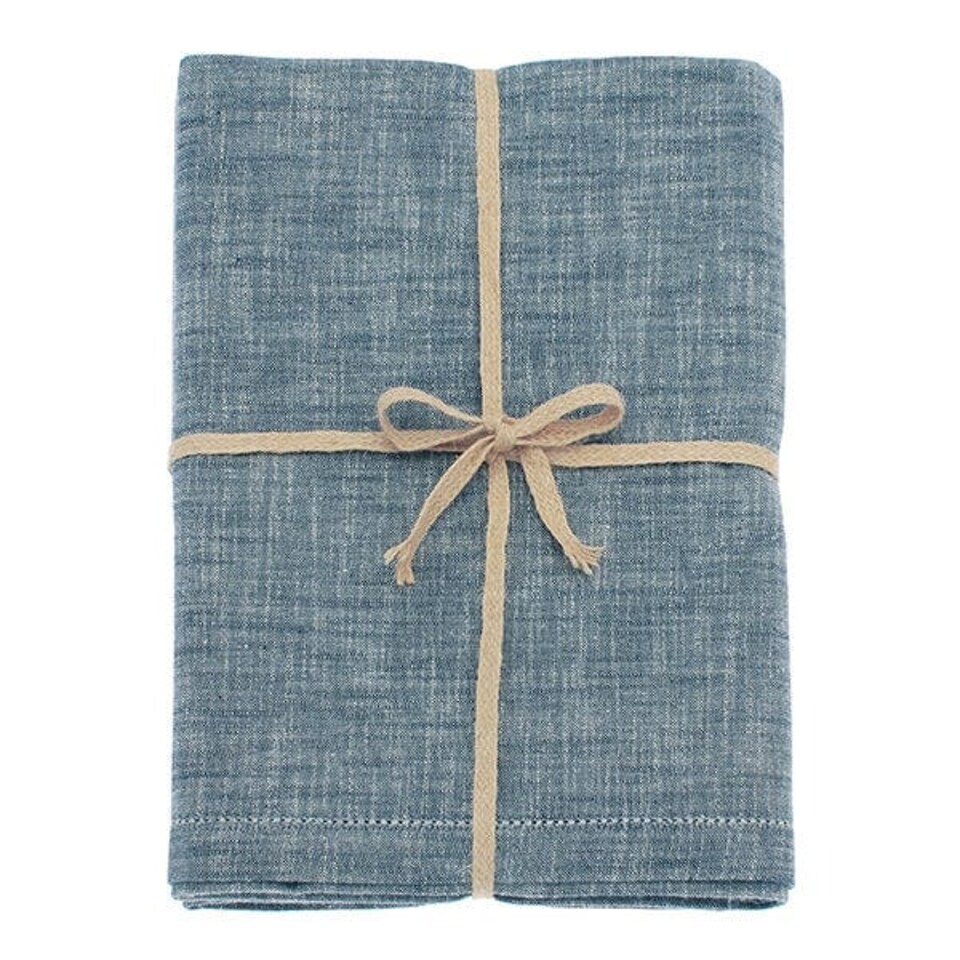 image 1 of Walton & Co Flint Blue Chambray Tablecloth 130x180cm