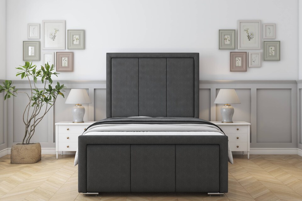 image 1 of Sloomy Lancaster Graphite Dumfries Bed Frame With 50" Upholstered Headboard 6' Super King
