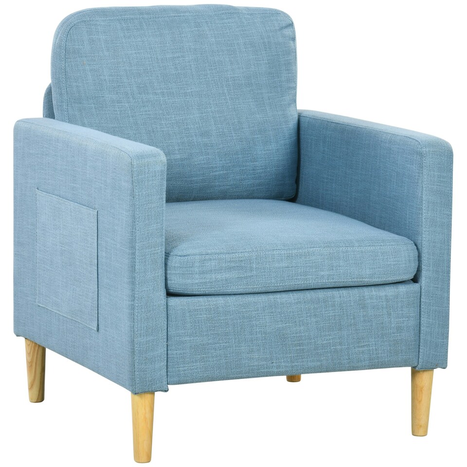 image 1 of HOMCOM Modern Armchair Upholstered Accent Chair for Bedroom Home Office Blue