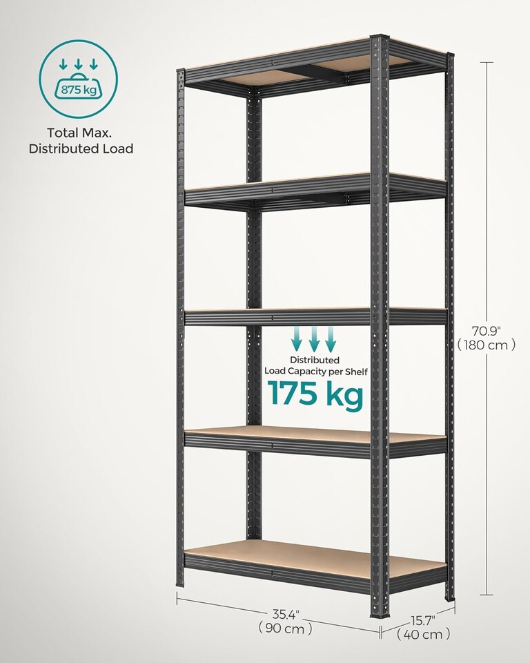 image 1 of 5-Tier Garage Storage Shelving Unit, Adjustable Heavy-Duty Steel Rack, Grey