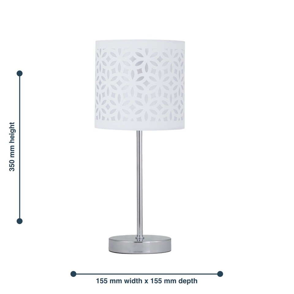 image 1 of Chrome Stick Table Lamp with White Laser Cut Shade | Chrome | White | Medium | 1