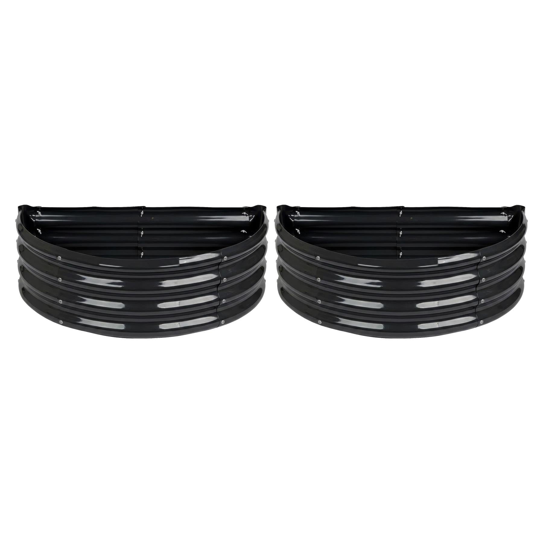 Harbour Housewares Raised Garden Beds - 2x Anthracite Semi-Circle Bottomless Galvanised Steel Metal Planter Box 90 x 45cm
