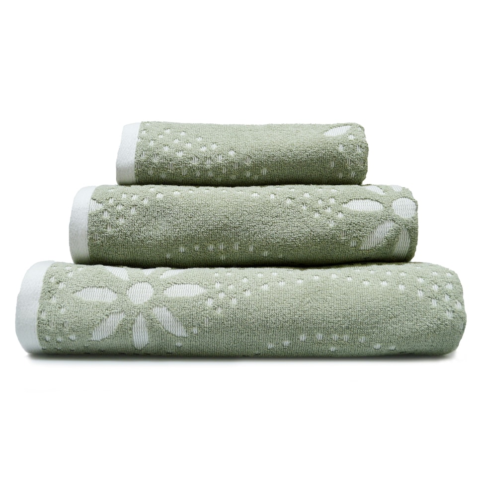 image 1 of Luxury Marrakesh Floral Geo Patterned Towels - 100% Cotton Green | Sage Green | Bath sheet