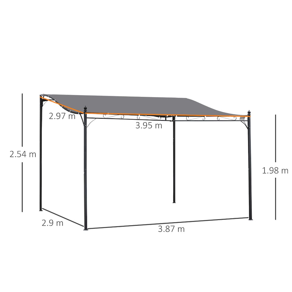 image 1 of Outsunny 4 x 3 Meters Canopy Metal Wall Gazebo Awning Garden Marquee Shelter Door Porch  Grey