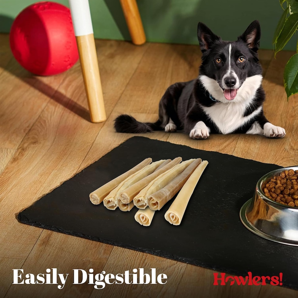 image 1 of Howlers 20 x  Natural Dog Rawhide Rolls Sticks Chews Treat Extra Long 25 cm