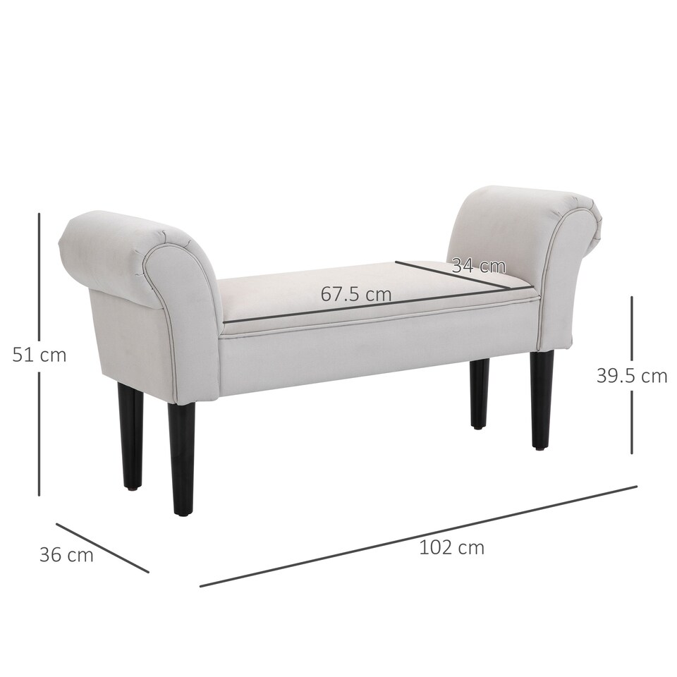 image 1 of HOMCOM Small Bench, Upholstered Window Seat with Arms and Wooden Legs, Modern Shoe Bench for Entryway, Living Room, Bedroom, Greyish White
