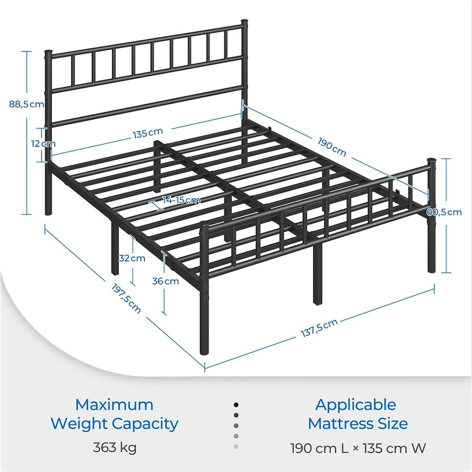 image 1 of Yaheetech 4ft6 Double Metal Bed Frame with Slatted Headboard Black