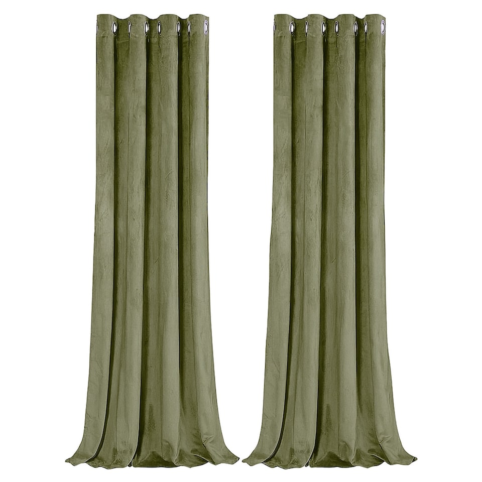 image 1 of Olive Green Velvet Blackout Eyelet Curtains - 46x63 Inch Drop - Pair | Green | One Size