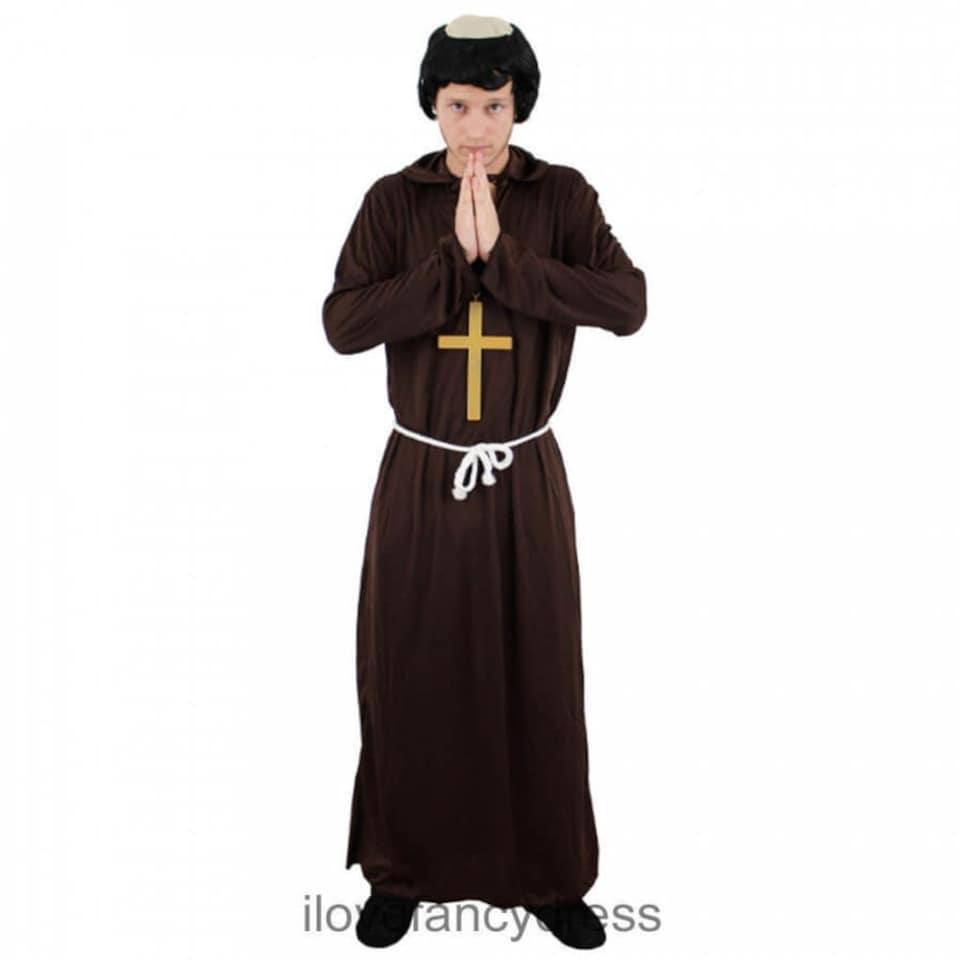 image 1 of Medieval Monk Costume With Wig Brown | S