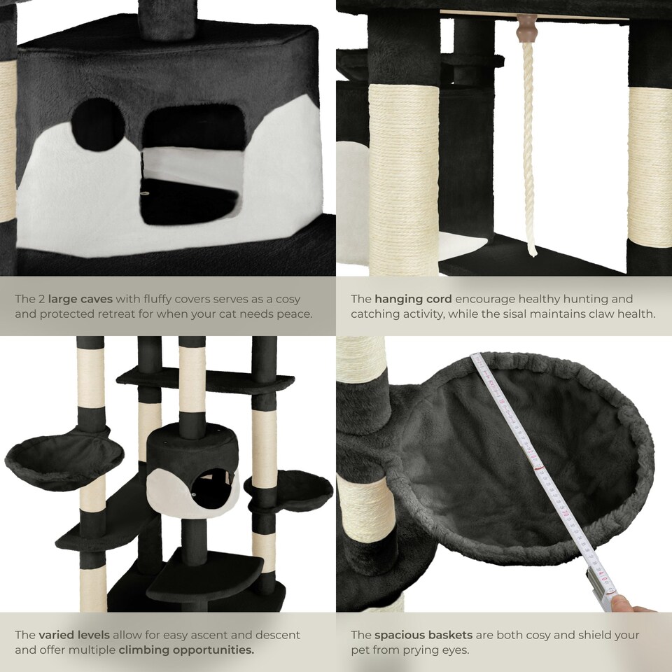 image 1 of Cat Tree Fippi - 201 cm tall, sisal cat scratching post, toy & anti-tip bracket - Black/White