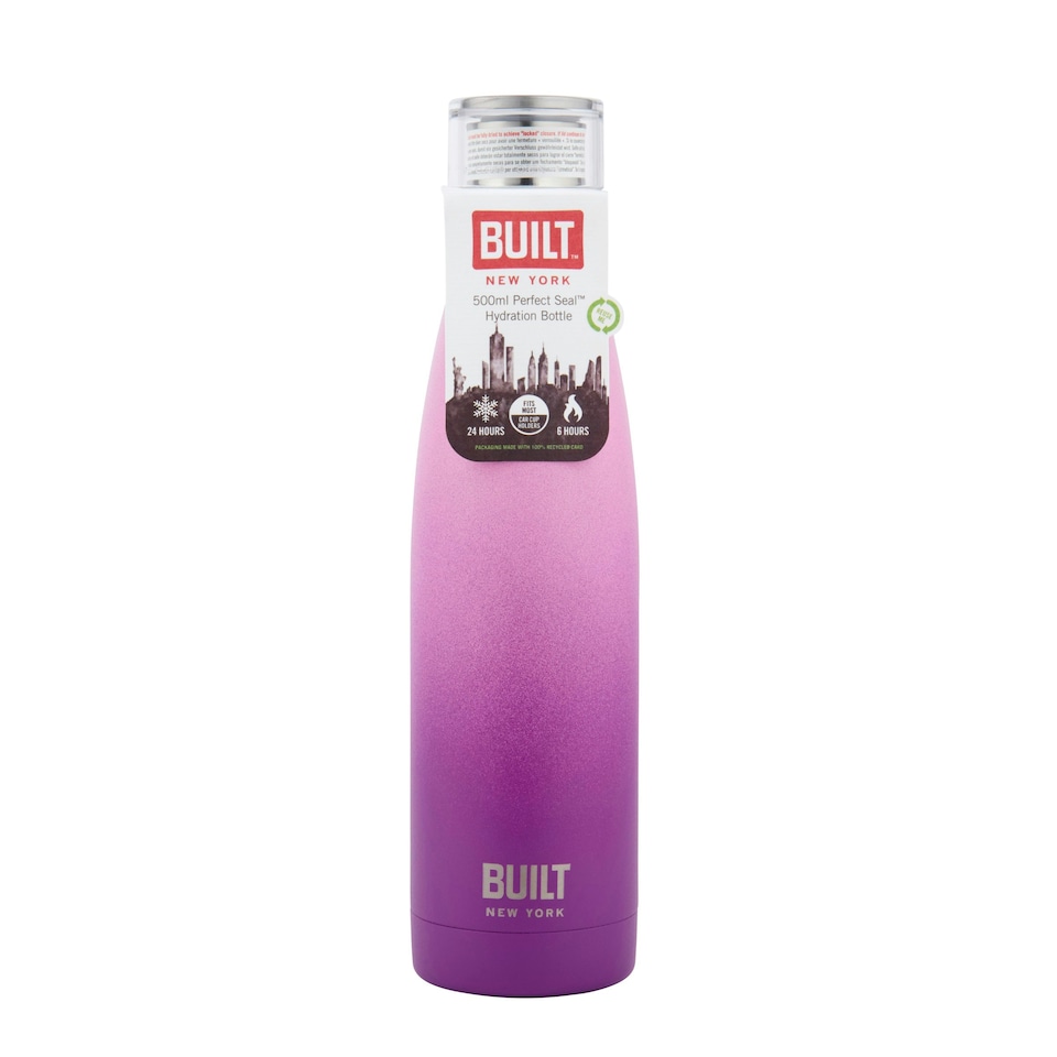image 1 of Built Dbl Wall Water Bottle Pink & Purple Ombre 500ml