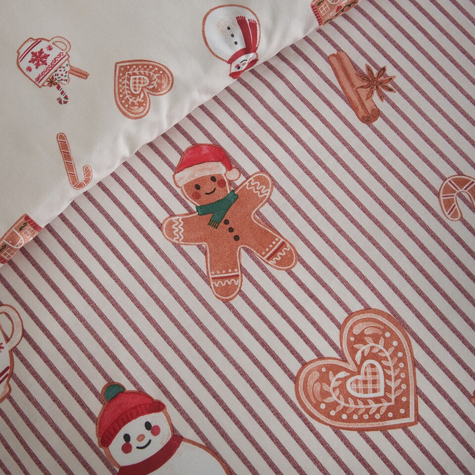 image 1 of Catherine Lansfield Christmas Gingerbread Stripe Reversible Duvet Cover Set