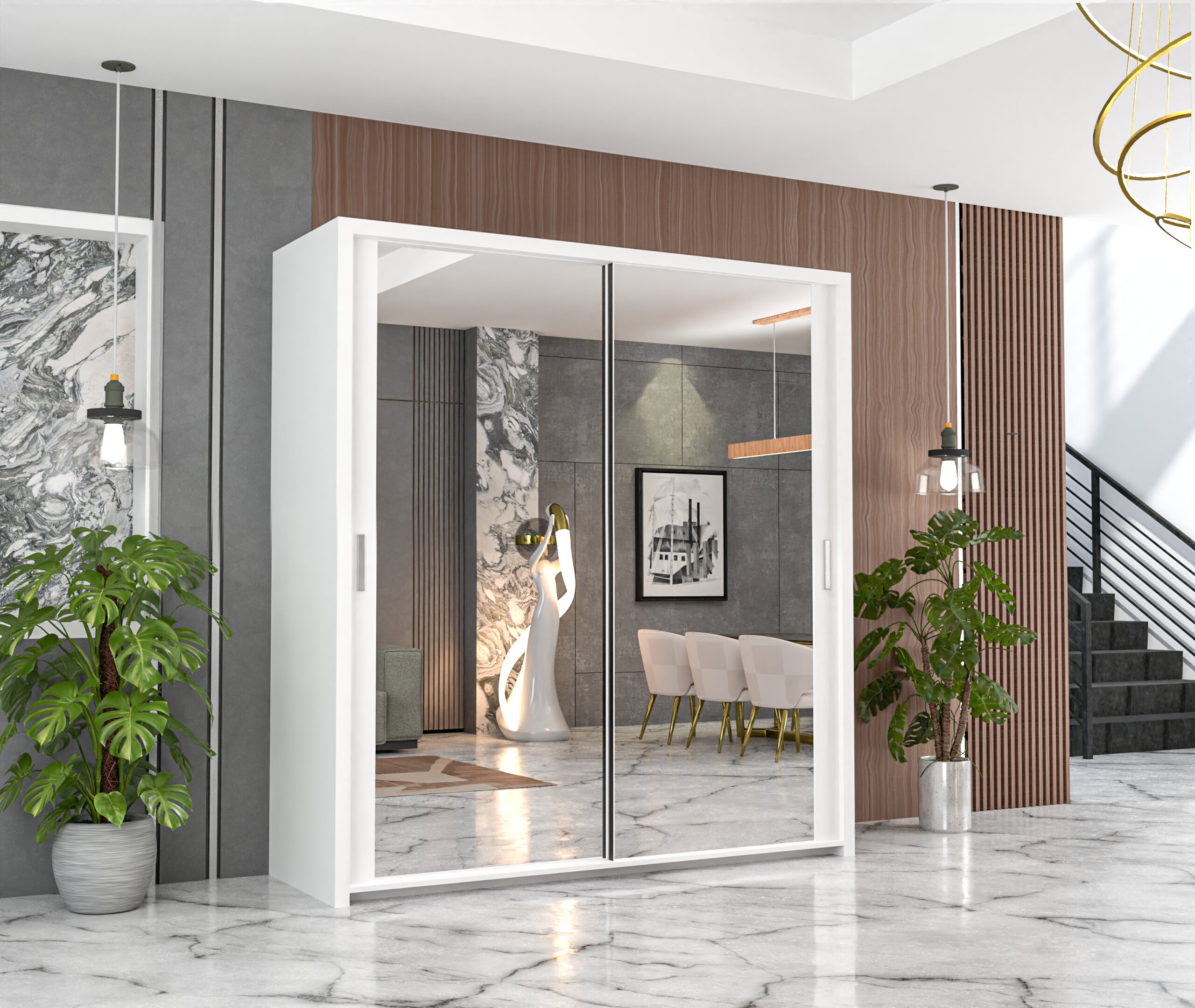 Sliding Wardrobe with Mirror Space Saving Bedroom Wardrobe, Contemporary Bedroom Sliding Wardrobe & Mirror Wardrobe (White 100cm)