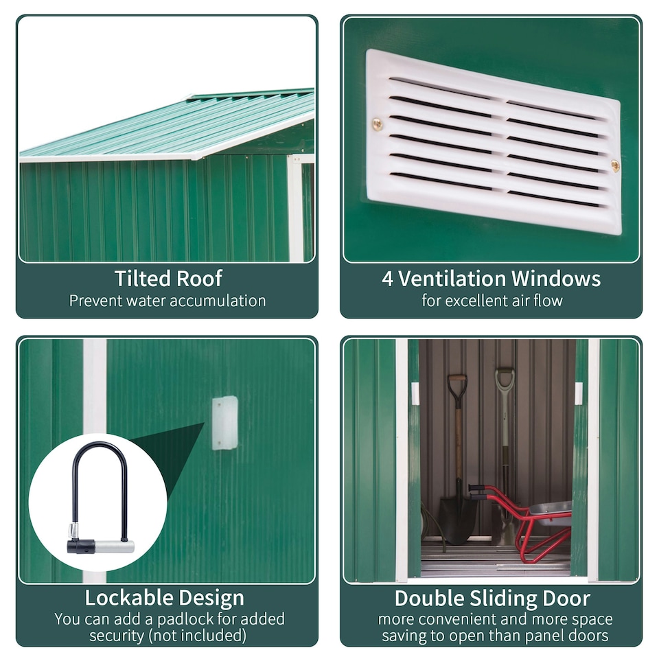 image 1 of Outsunny 7 x 4ft Garden Shed Storage with Foundation and Vents, Green