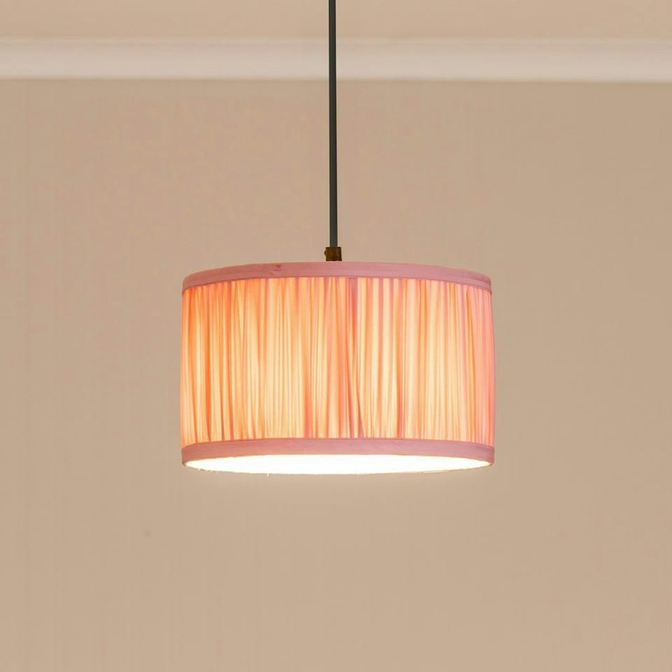 image 1 of ValueLights Jess Blush Pink Fabric Ruched Pleated Small Drum Shade