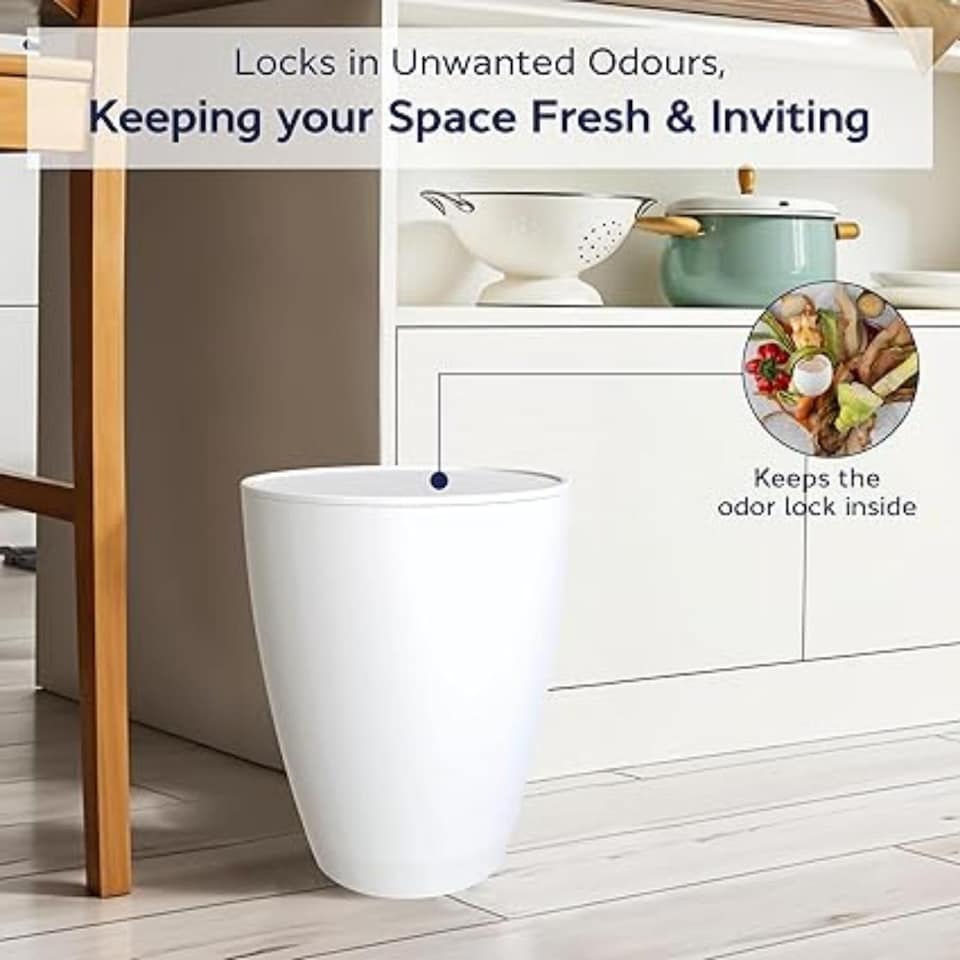 image 1 of Blue Canyon BodanToilet Brush with Ventilated Holder and 12L Compact Swing Lid Waste Bin White
