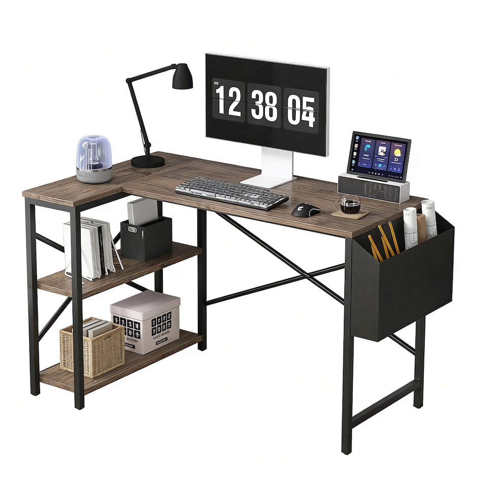 image 1 of MCC Direct Computer Desk L Shaped Corner Desk with Adjustable shelves - Lotus 120cm Distressed Grey | Grey