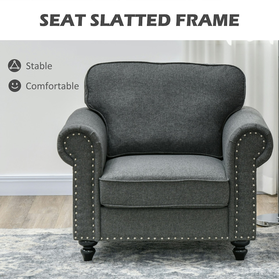 image 1 of HOMCOM Mid-Century Armchair Upholstered Accent Chair w/ Wood Frame, Grey
