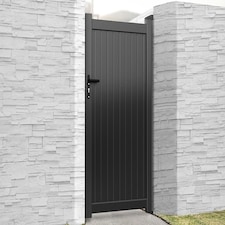 Pedestrian Gate 1200x1600mm Black - Vertical Solid Infill and Flat Top Black
