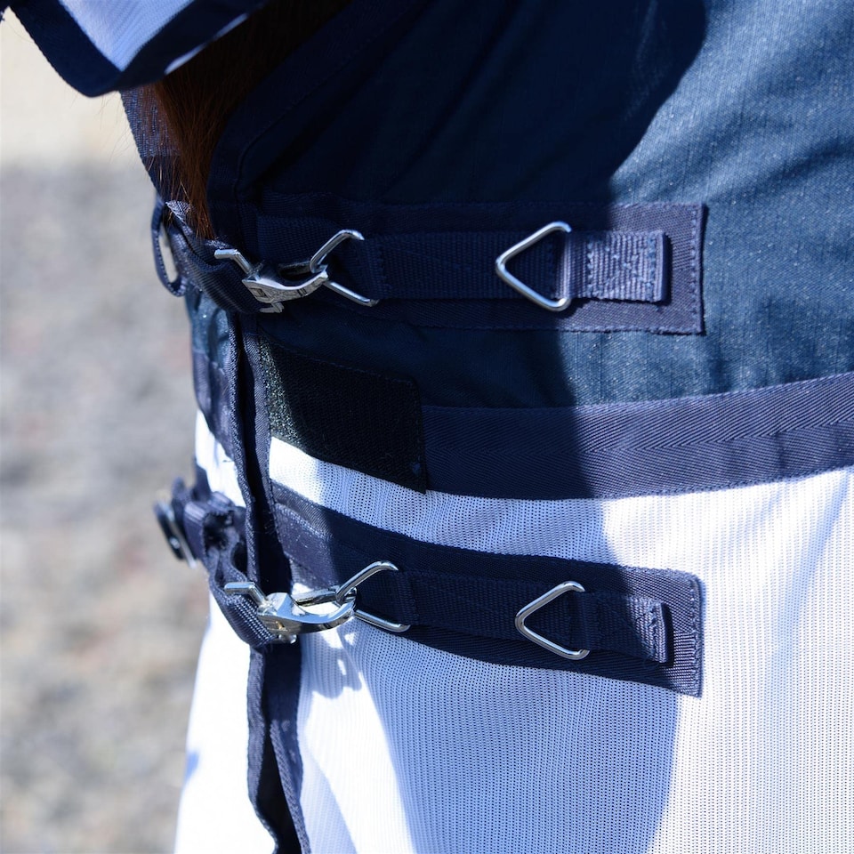 image 1 of eQuitack 600D 2 in 1 Waterproof Fly Turnout Mesh Horse Rug Fixed Neck Blue/White 6'0''
