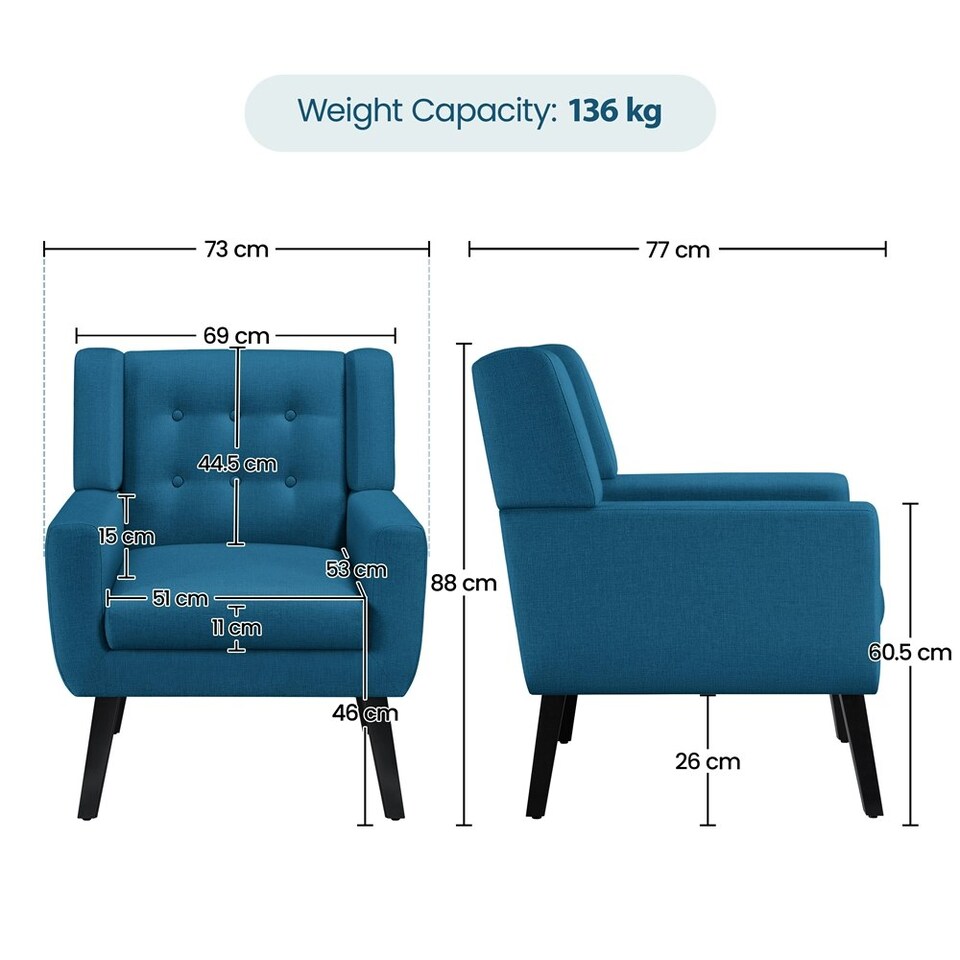image 1 of Yaheetech Linen Fabric Accent Chair with Wood Legs Removable Cushion Blue | Navy Blue