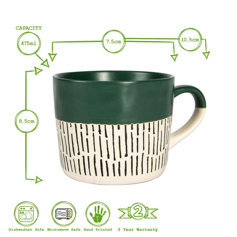 image 1 of Nicola Spring Ceramic Dipped Dash Coffee Mugs - 475ml - Sage - Pack of 6 Green