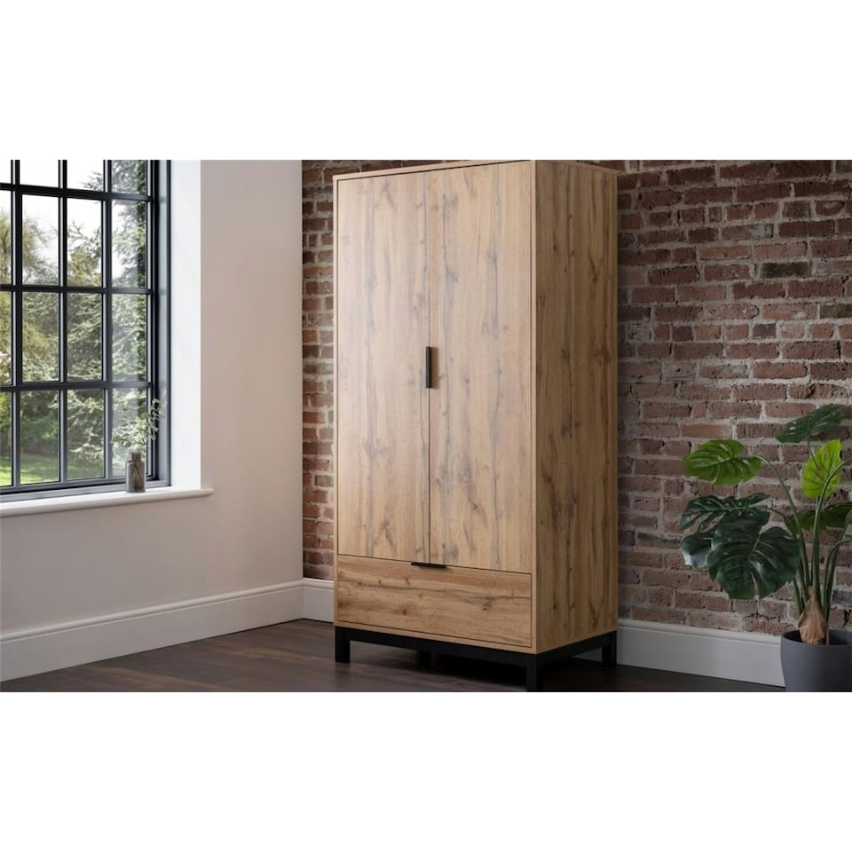 image 1 of Premier Oak-Effect 2 Door 1 Drawer Wardrobe
