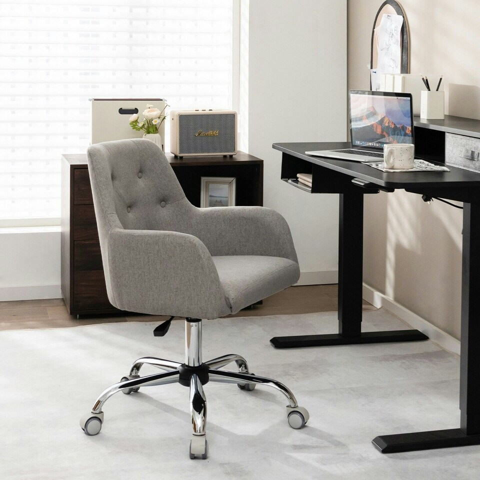 image 1 of COSTWAY Adjustable Rolling Upholstered Accent Armchair Grey