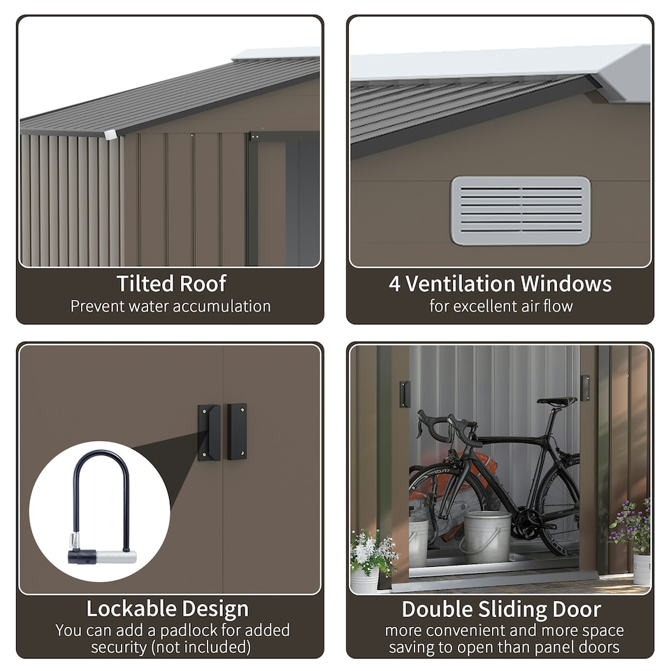 image 1 of Outsunny 7 x 4ft Garden Shed Storage with Foundation Kit and Vents, Brown