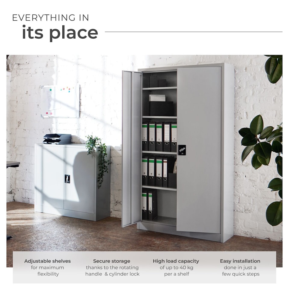 image 1 of Filing Cabinet Blain - 5 height-adjustable shelves, lockable doors | Grey | grey | 80 x 40 x 180 cm | 1