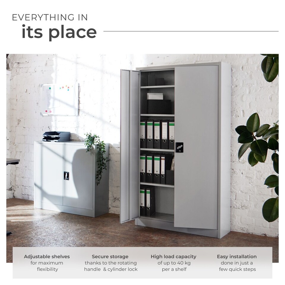 image 1 of Filing Cabinet Blain - 5 height-adjustable shelves, lockable doors | Grey | grey | 80 x 40 x 180 cm | 1