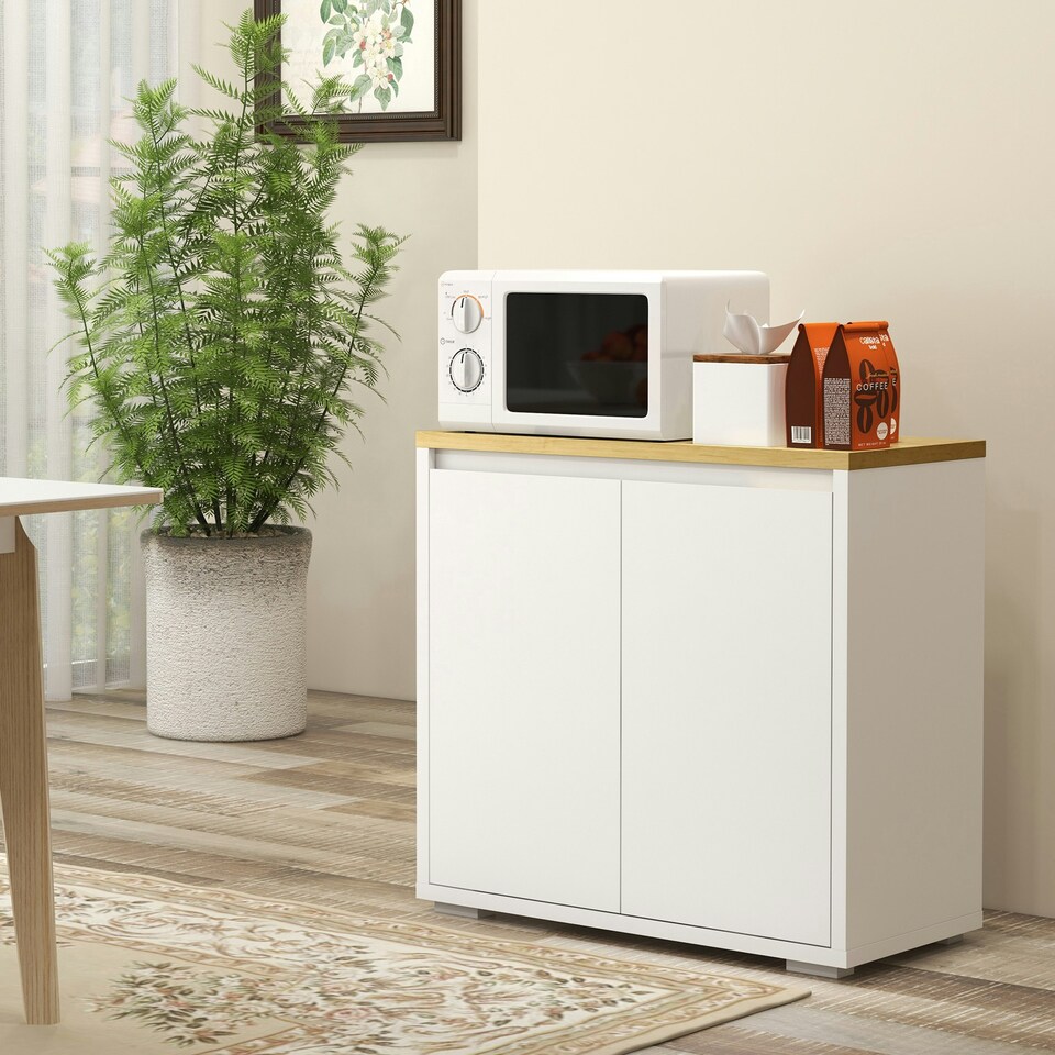 image 1 of HOMCOM Sideboard Living Room Cabinet with Double Door Cabinet Adjustable Shelf White | Natural