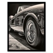 Sleek Sporty Car Hyper Realistic Graphite Home Decor Black Framed Wall Art Print A4