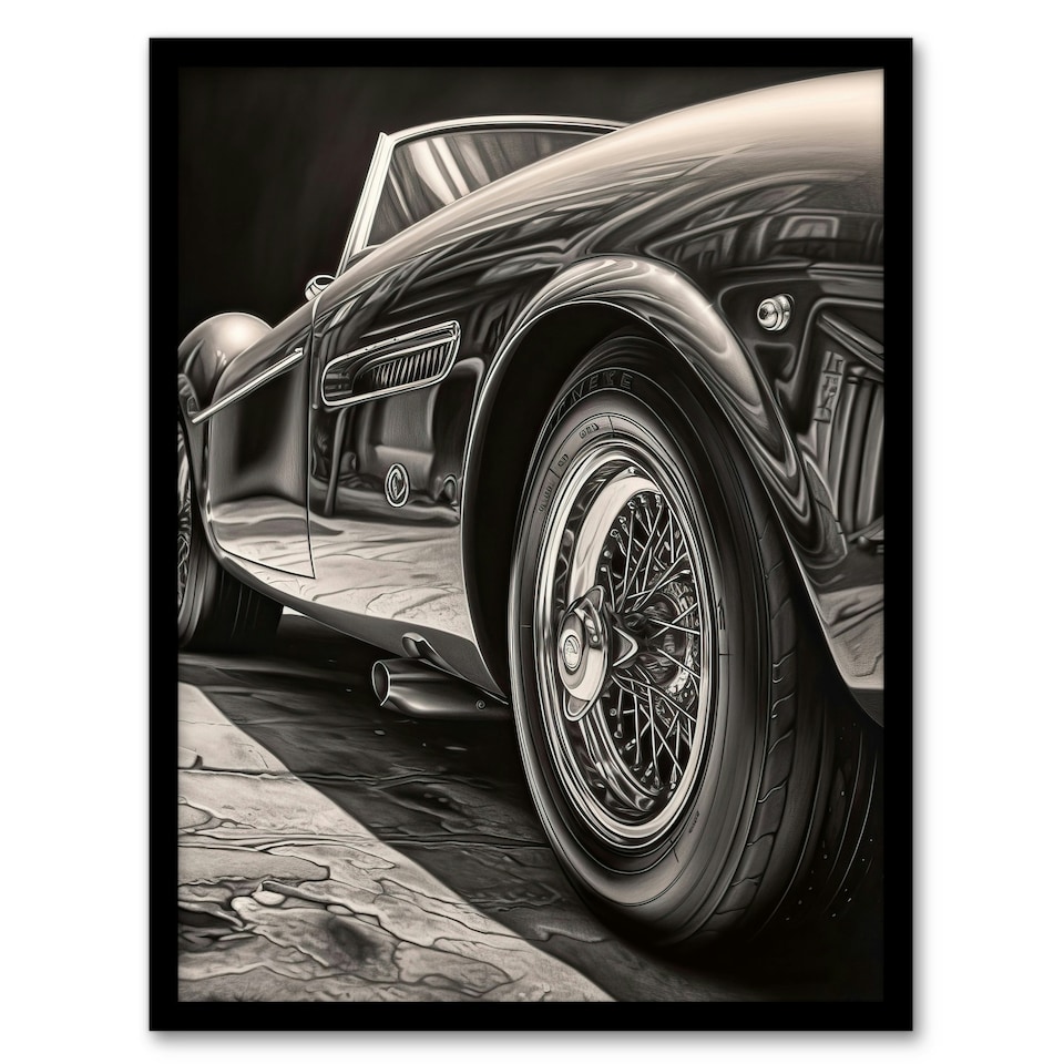 image 1 of Sleek Sporty Car Hyper Realistic Graphite Home Decor Black Framed Wall Art Print A4