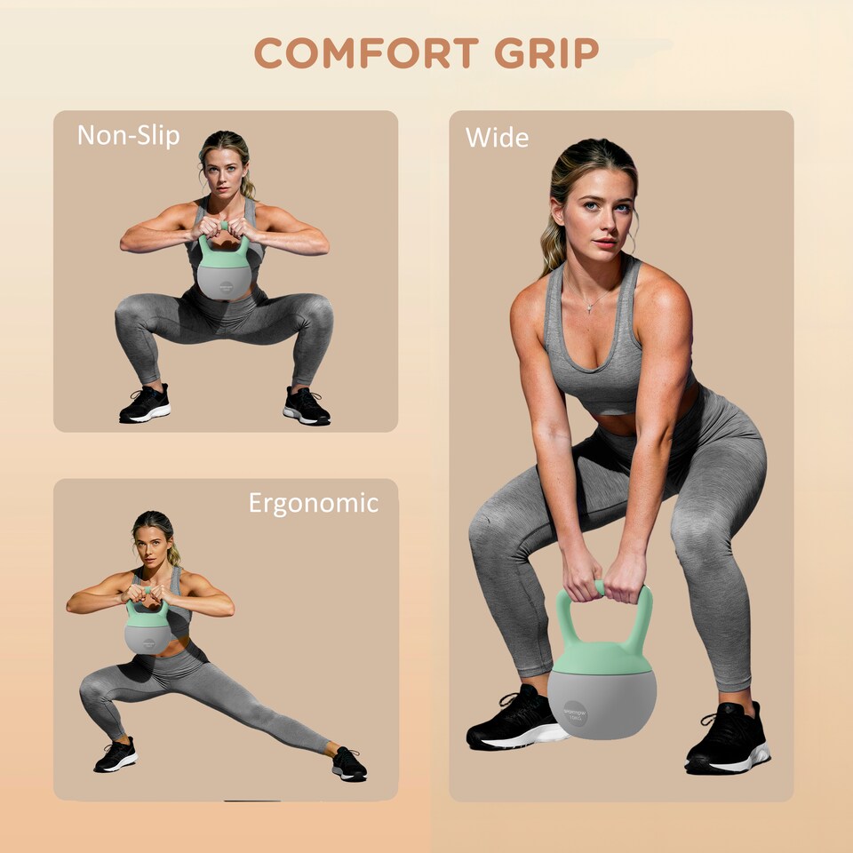 image 1 of SPORTNOW Kettlebell with Soft Body and Non-Slip Handle | Green | Grey and Green