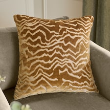Paoletti Tierra Cut Velvet Cushion | Orange | Brass