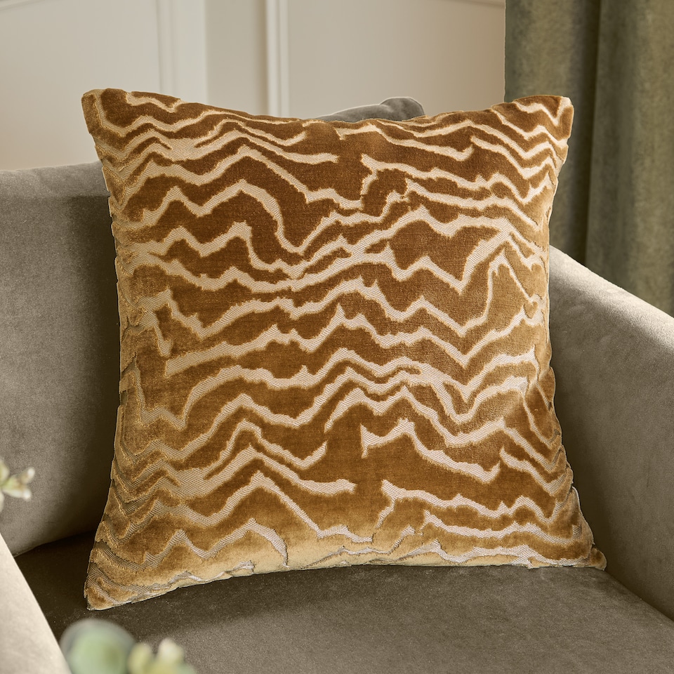image 1 of Paoletti Tierra Cut Velvet Cushion | Orange | Brass