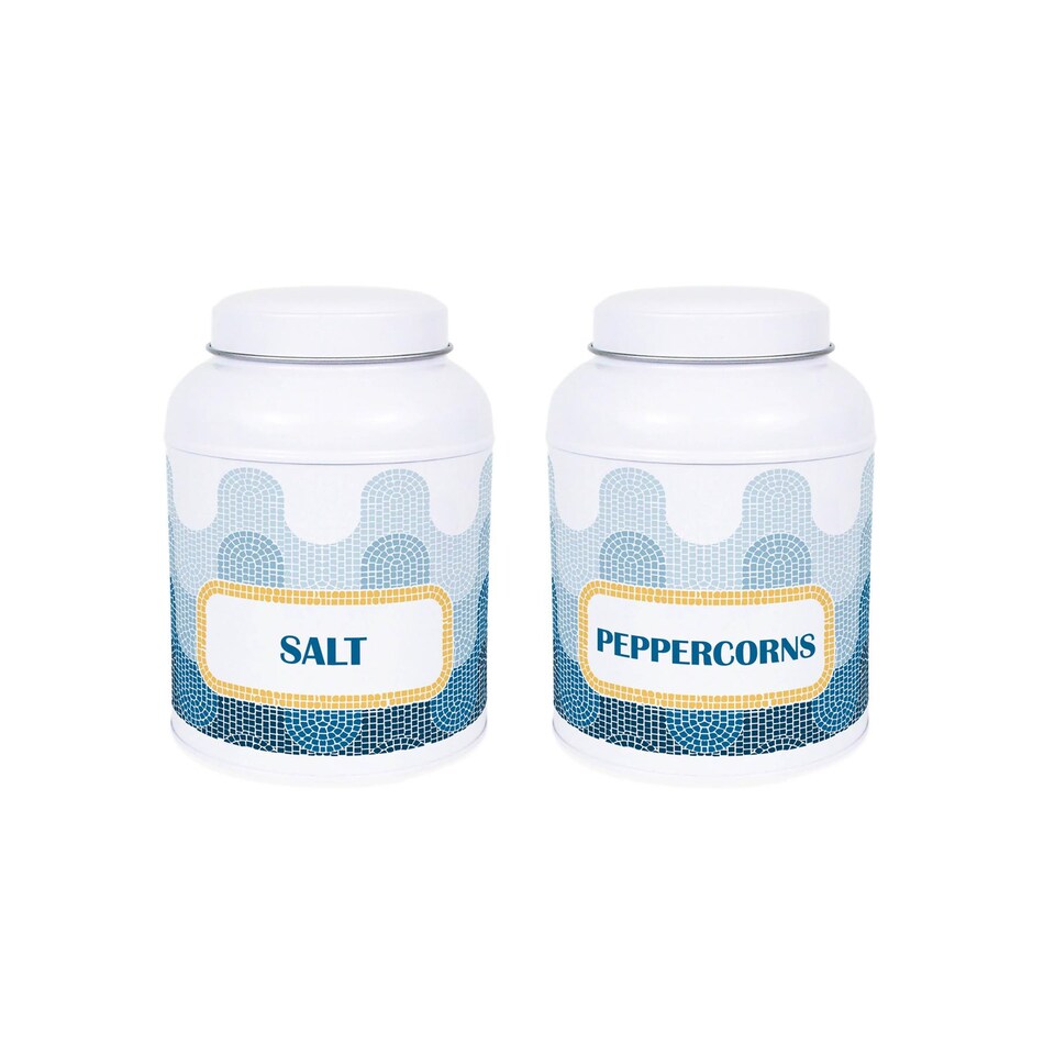 image 1 of Mosaic Waves Salt & Peppercorn Canisters - Small Kitchen Seasoning Jars
