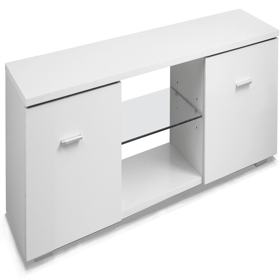 image 1 of MDA Designs Auriga White Modern TV Cabinet for Flat TV Screens of up to 65" Entertainment Unit with Shelves and Built-in Blue LED Lights White