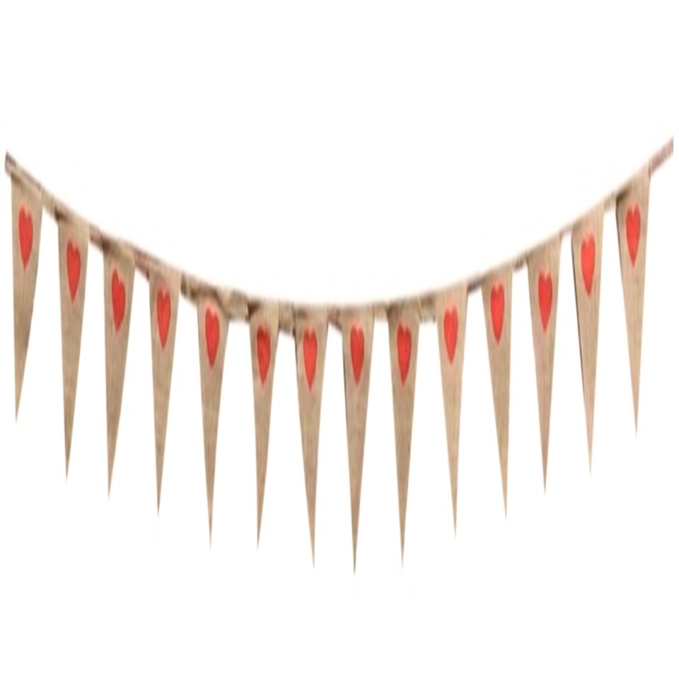 image 1 of Hessian Red Hearts Party Bunting 10m with 20 Pennants