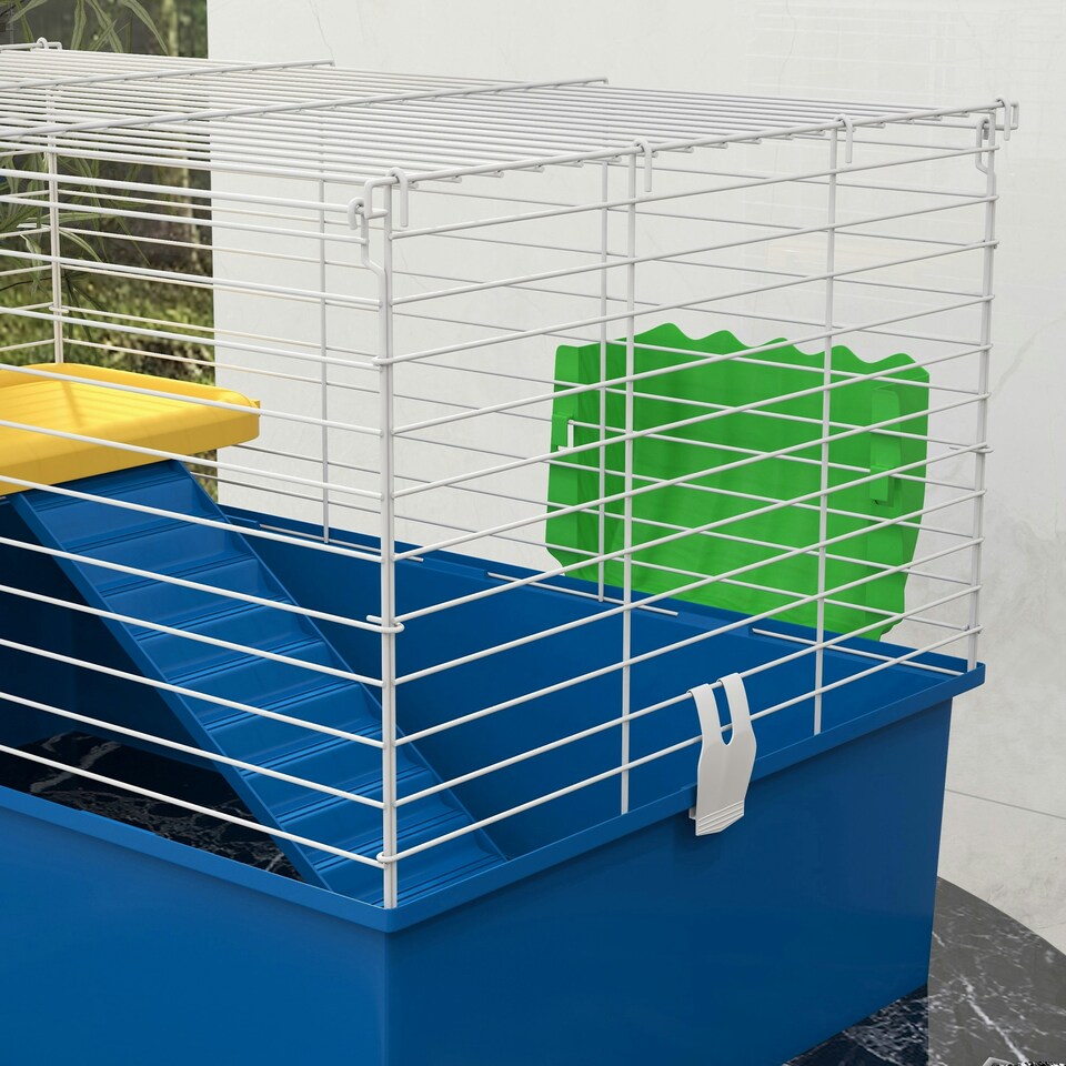 image 1 of PawHut Small Animal Cage, Rabbit Guinea Pig Hutch, Pet Playhouse, Blue