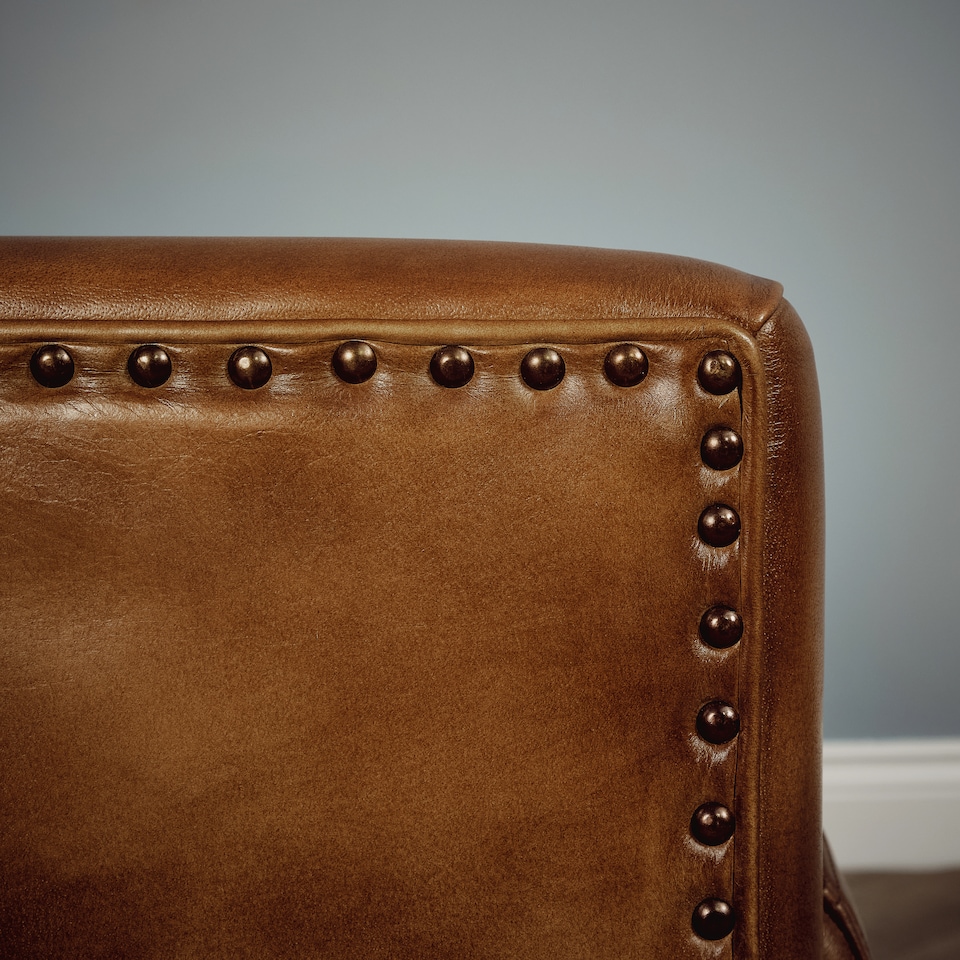 image 1 of Real Genuine Leather Tub Aviator Wing Accent Arm Chair Brown Tan