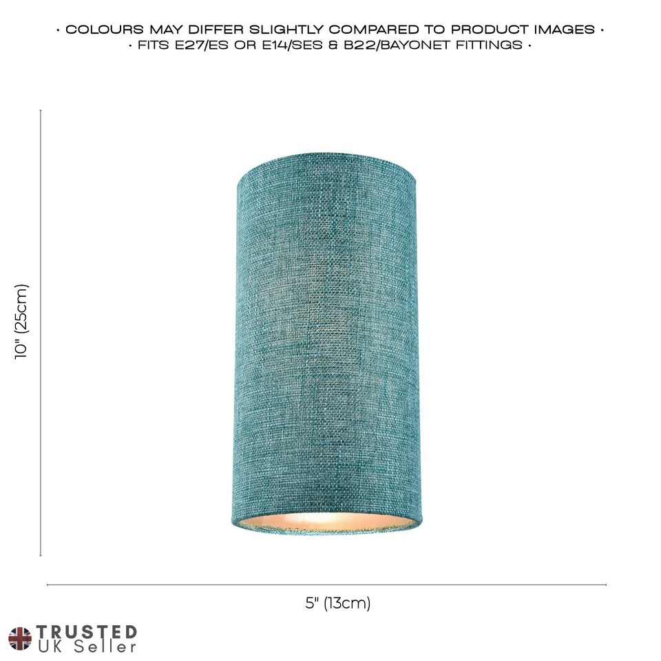 image 1 of Modern and Stylish Textured Teal Linen Fabric Tall Cylindrical 25cm Lampshade