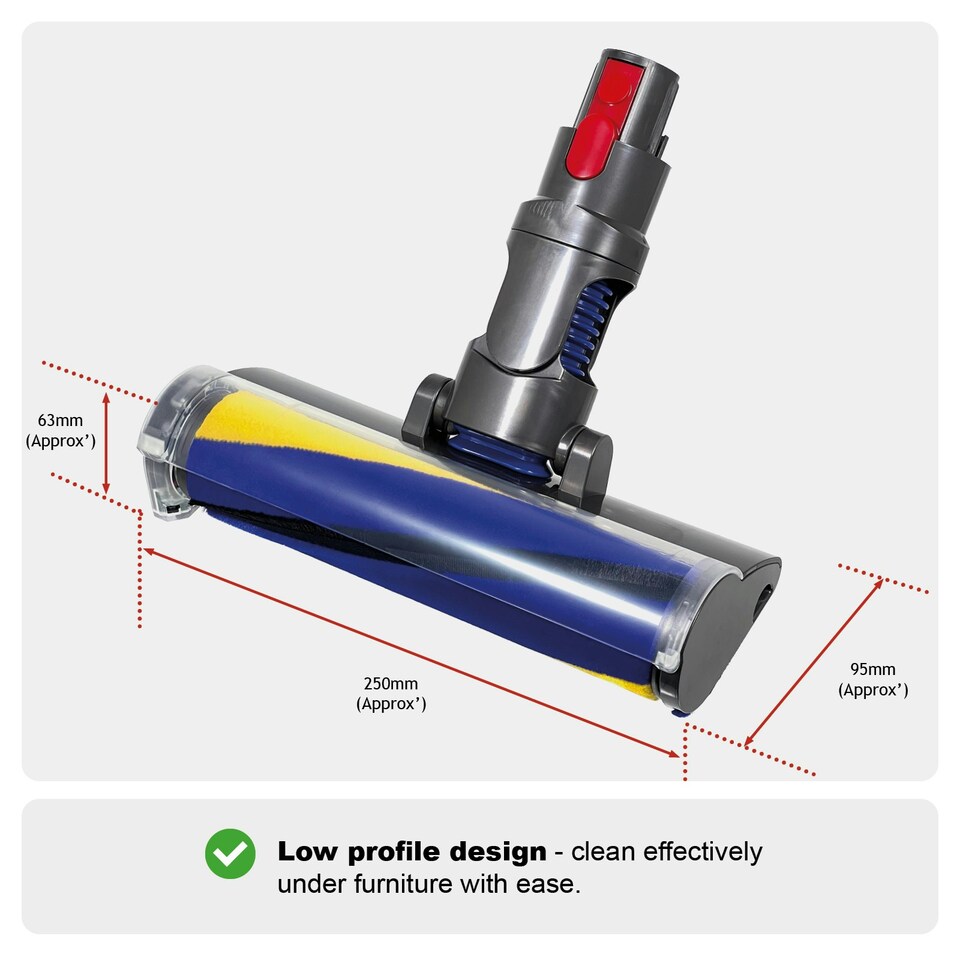 image 1 of SPARES2GO Soft Roller Brush Head for Dyson V7 V8 V10 V11 V15 Vacuum Direct Drive Hard Floor Tool Laser