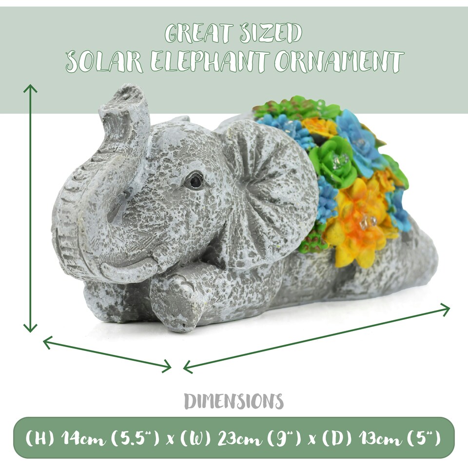 image 1 of Solar Elephant Statue (13x23x14cm) - Garden Ornament