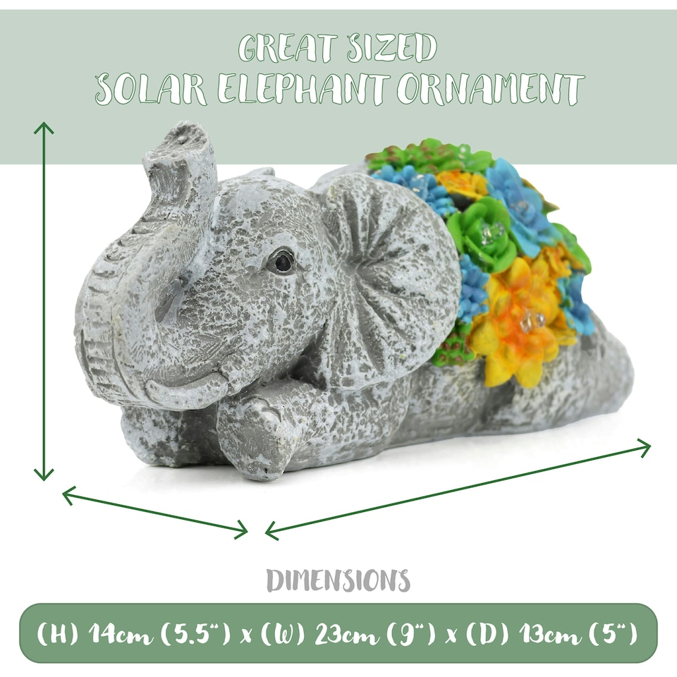 image 1 of Solar Elephant Statue (13x23x14cm) - Garden Ornament