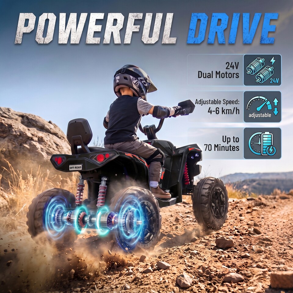 image 1 of AIYAPLAY 24V 2 Seater Electric Quad Bike for Boys Girls, Ride On Car ATV