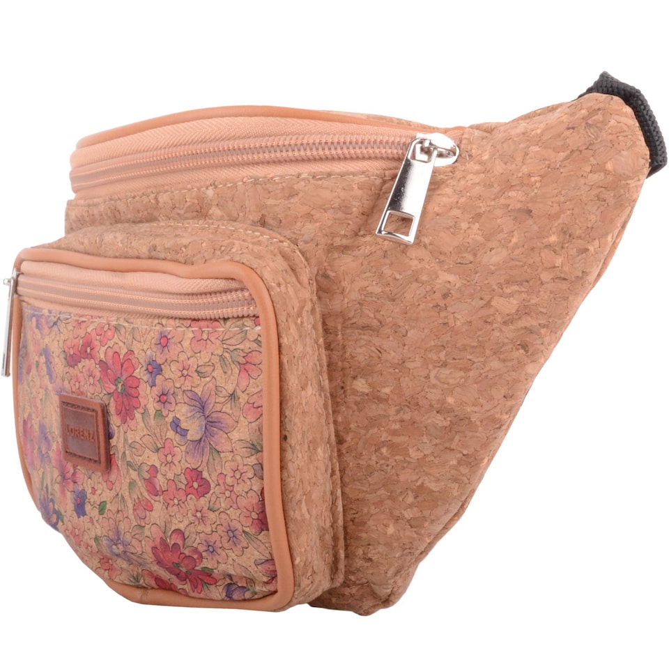 image 1 of Lorenz Womens Travel / Holiday Cork Waist Bag / Bumbag with Floral Design | Brown | Little Flowers