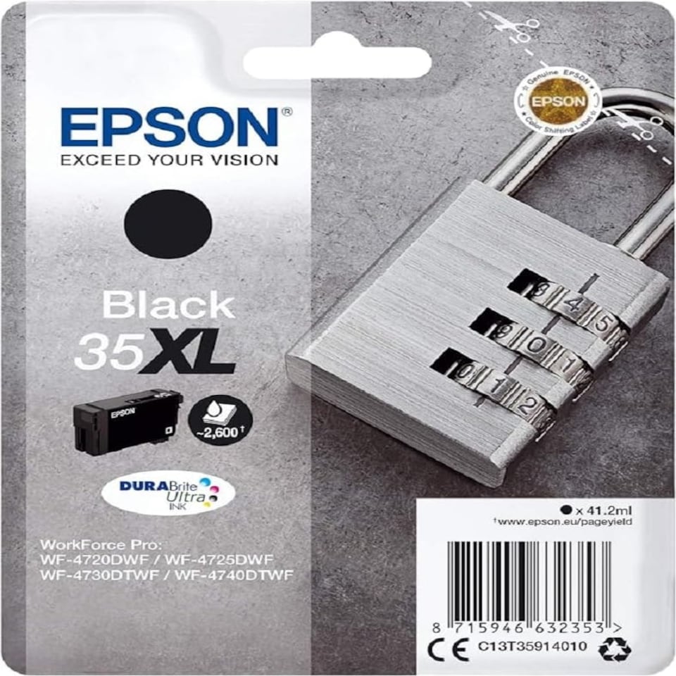 image 1 of Epson 35XL Black Padlock High Yield Genuine Ink, Claria Photo HD Ink Cartridge